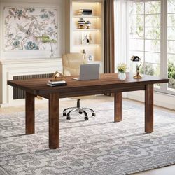 63-Inch Executive Desk, Large Office Computer Desk with Solid Wood Legs 