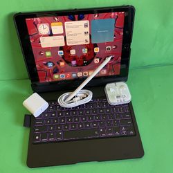 Apple IPad 9th Generation (10.2” Retina /Touch ID /IOS 18/ 2021 Model) 64GB with Pen, Keyboard  & Accessories 