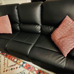 Reclining Leather Sofa- Black 3 Seater