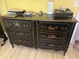 Vintage Black Asian-Inspired 6-Drawer Dresser / Credenza