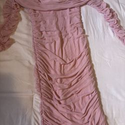 Fashion nova Ready In A Ruched Off Shoulder Midi Dress Pink 