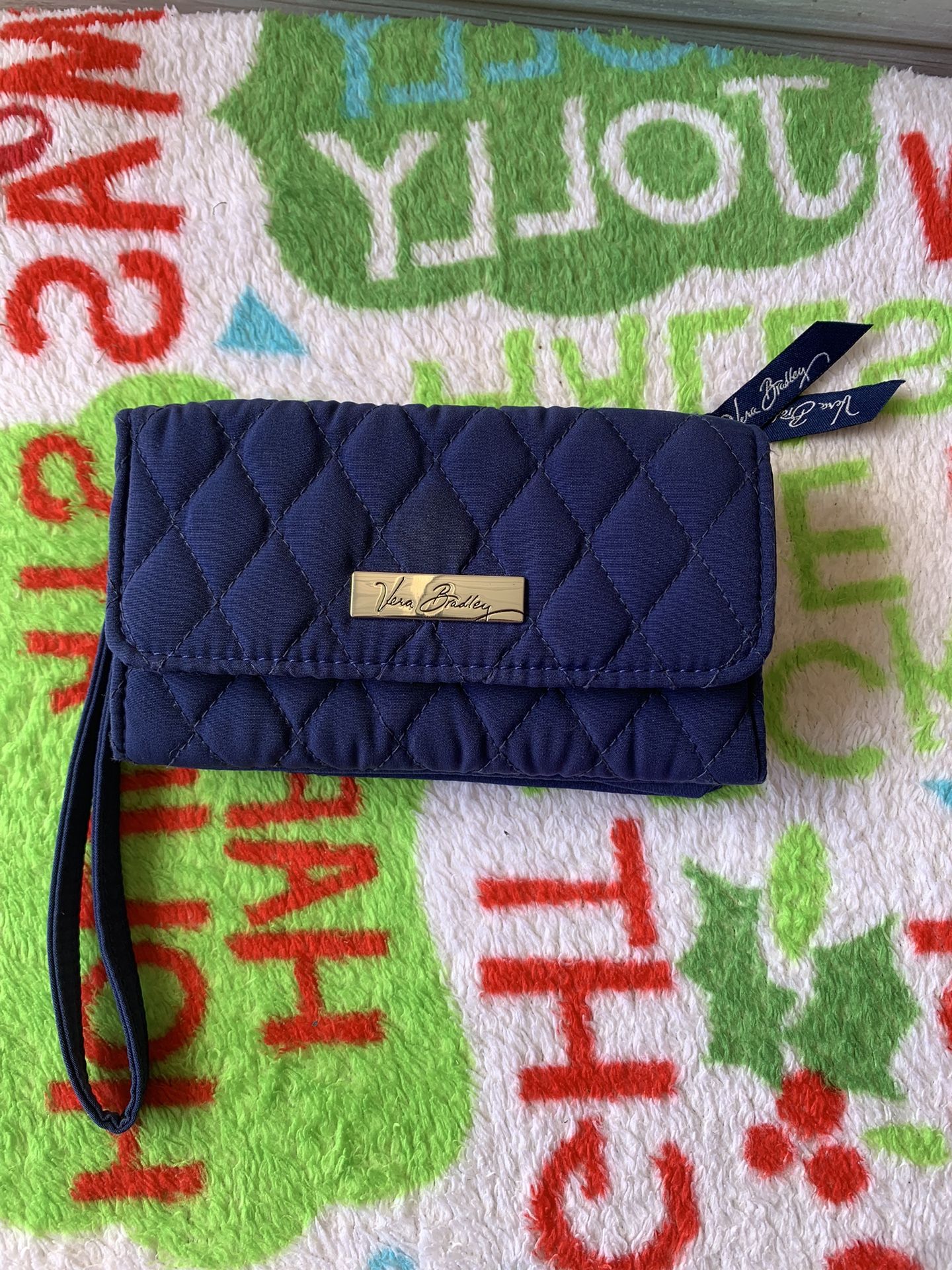 VERA BRADLEY Euro Wallet - Small Trifold - Cobalt Navy Blue Microfiber Perfect