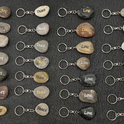Peace Love Joy Gratitude Rock Keychains