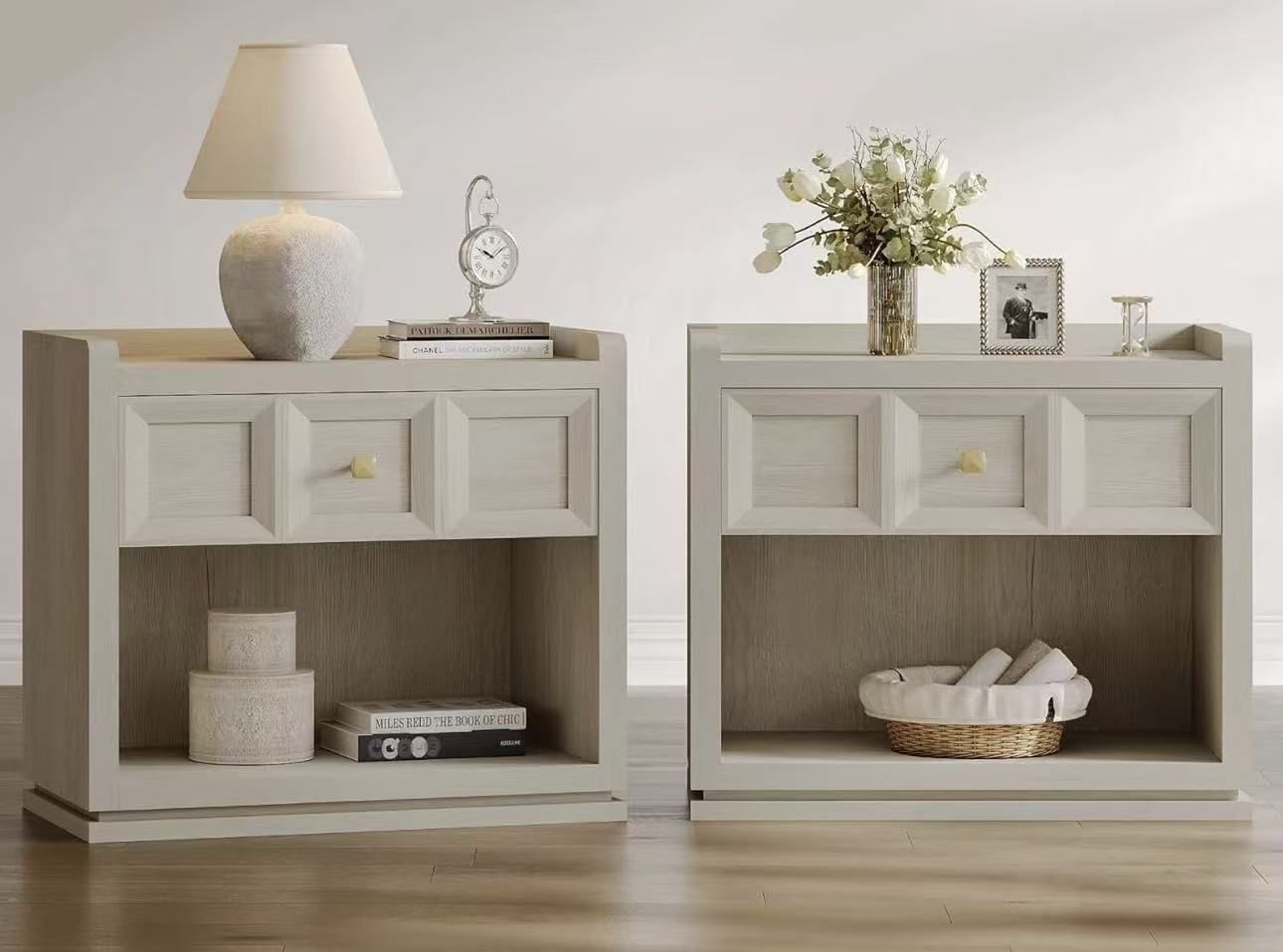 New assembled Night Stand Set 2, 26" Wide Nightstands with Drawer, Large Queen Size Nightstands Set of 2, Modern Bedside Table for Bedroom, Side End T