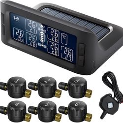 3.2inch RV Tire Pressure Monitoring System with 6 Flow Thru Sensors(0-15Bar/217PSI) & Repeater, 7 Alert Modes Trailer TPMS Real Time Display Pressure 