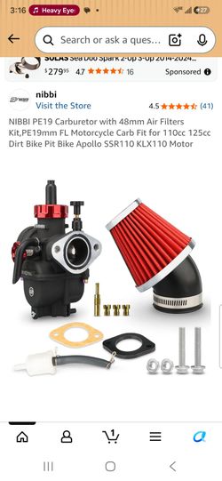 Brand New In Box NIBBI PE19 Carburetor with 48mm Air Filters Kit for 110cc 125cc Dirt Bike Pit Bike