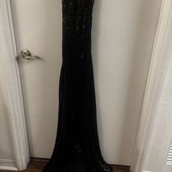 Black Sequin Dress Double Split 