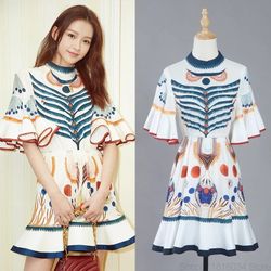 Designer Runway Dress Women's Star Brand Abstract Print Ruffle Sleeve Slim Dress Size XL

New with tag!