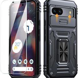 Google Pixel 8A Case, Pixel 8A Case with [9H Glass Screen Protector & Slide Camera Protector] [Military Grade Drop] Built-in Rotatable Kickstand Ring