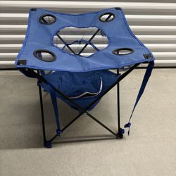 Collapsible Folding Camping Table with Insulated Cooler, cup holder, Mesh Food Basket & Travel Bag, Blue