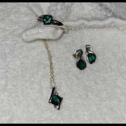 Emerald Ring, Earrings, Necklace