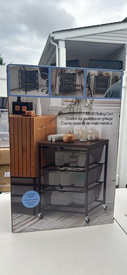 Mesh Rolling Cart with Drawers