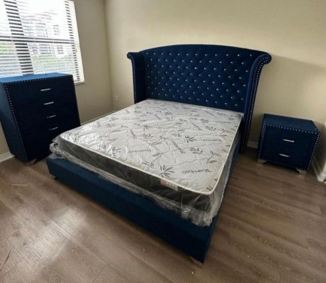Blue Velvet Set New 4Pcs Bedroom Set  $899