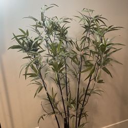 Large Faux Bamboo Plant, H5’with The Beautiful Dark Gray Ceramic Textured Pot
