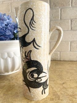 ⭐️ESTATE SALE⭐️Vintage Spanish Toledo Pottery Pitcher – Hand Painted Bulls – Mid-Century European Ceramic