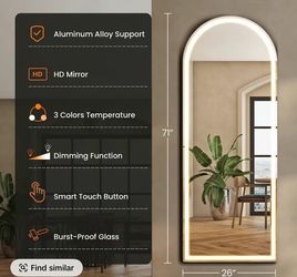 Stand Mirror Full Length with LED Lights, Floor Mirror Dimming & 3 Color Lighting, Large Mirror for Bedroom, Glass Decorations Supplies