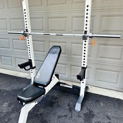 Pro Series Squat Rack With Adjustable Bench And Olympic Barbell - Retails For Over $450