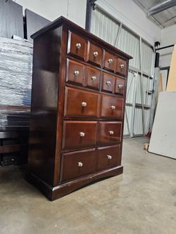 Dark Cherry Wood Tall Dresser Chest of Drawers
