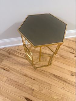 Hexagon Gold Metal Glass Side Table
