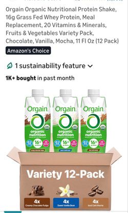 Orgain Organic Nutritional Protein Shake,
16g Grass Fed Whey Protein, Meal
Replacement, 20 Vitamins & Minerals,
Fruits & Vegetables Variety Pack
Choco