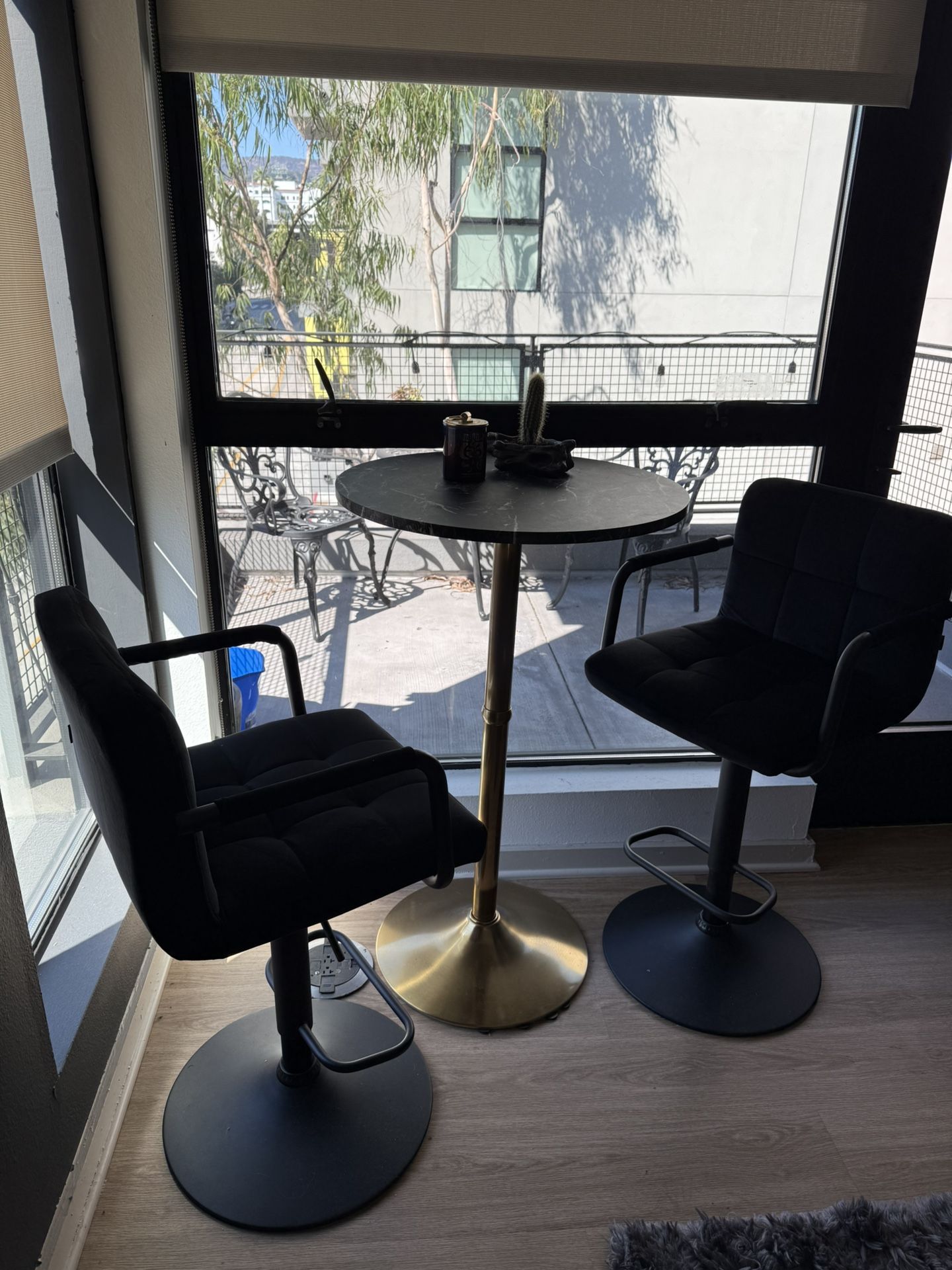 Marble Bar Table w/ Velvet Bar Stools
