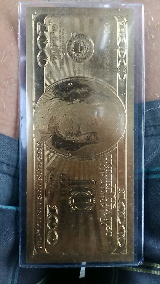 $100 GOLD FOIL WRAPPED BILL. .999