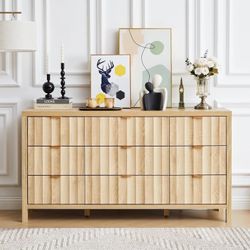 6 Drawer Wood Dresser – Wide Modern Storage Cabinet in Natural Oak Finish