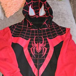 Spider-Man Marvel Spider-Verse Big Kids' Boy or Girl Cosplay Fleece Zip-Up Hoodie Miles Morales Black