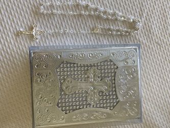 Spanish Wedding Bible and Rosary - Repujado en metal