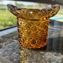 Fenton Top Hat Amber Daisy Button toothpick holder 2.50” tall, 3” wide