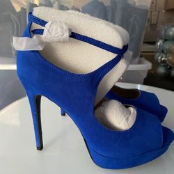 Blue Suede Stiletto Heels 
