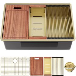 New 32x19 Inch Undermount Kitchen Sink - 16 Gauge Stainless Steel Workstation Single Bowl Sinks