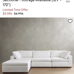 Pottery Barn Sectional Sofa with Goose Feather Cushions + Ottoman – Very Comfortable!