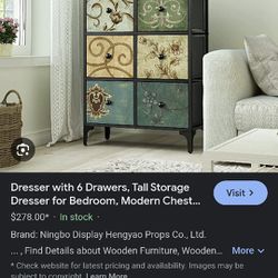 AOPSEN Dresser With 6 Drawers, Tall Storage Dresser For Bedroom, Modern Chest Of Drawers For Closet, Living Room, Nursery, Wood Top, Fabric Drawers (R