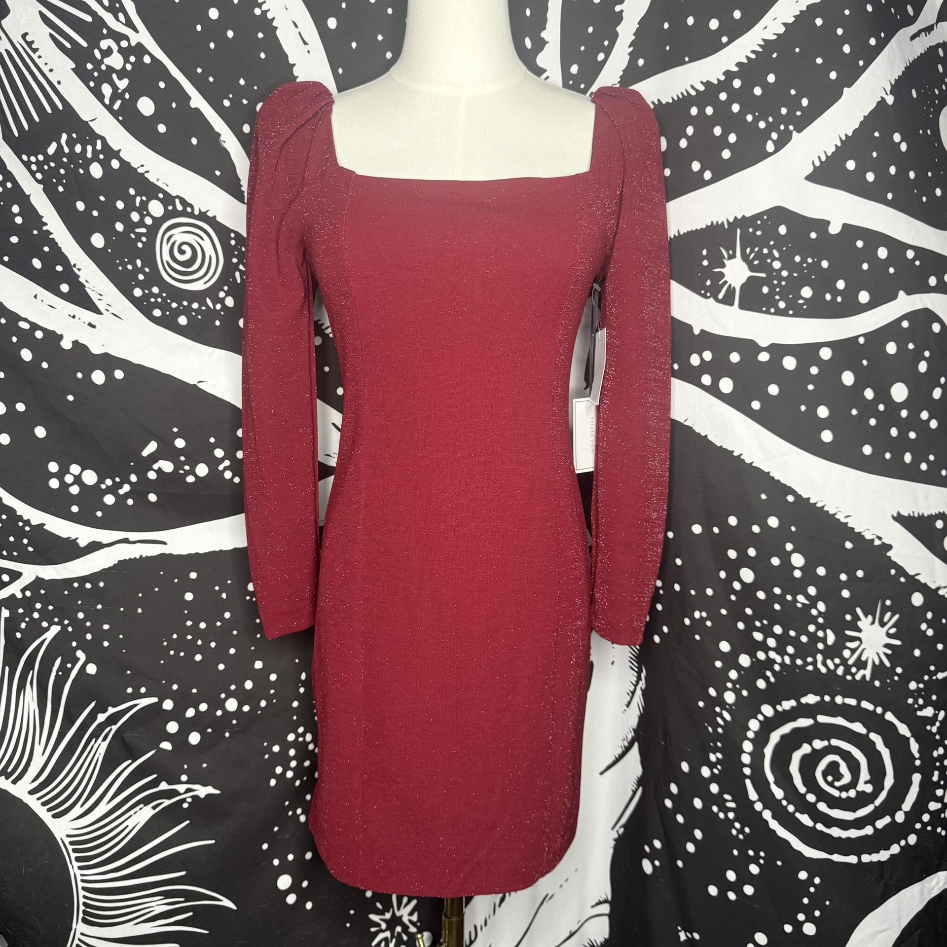XS state Ruby red long sleeve glitter dress
