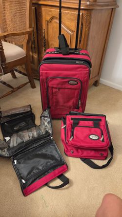 Red Carry On Suitcase with 2 Small Toiletry Bags
