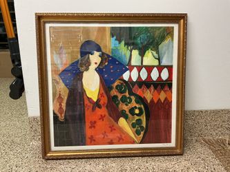 Framed Tarkay Signed In Plate Seriolithograph “Indigo Chapeau”