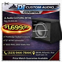 JL Audio W7 Series Sealed Enclosure 12" W7AE Subwoofer 2000 Watts CLS112RG-W7AE 🚨 Payment Options Available 🚨 No Credit Needed 🚨 