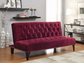 Red Velvet Sofa Bed with Nailhead Trim! Brand New! Lowest Prices!