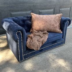 Luxury Blue Velvet Chesterfield Pet & Toddler Sofa - Tufted Couch with Nailhead Trim