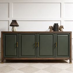 Modern Wood + Deep Green Cabinet / Credenza / TV Stand