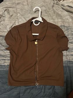 Brown heart zip up shirt
