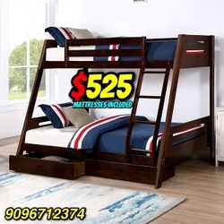 Twin Full Expresso Bunkbed With Ortho Mattress Included 