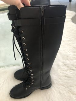 BRAND NEW (with Tags) leather knee Black Knee High Boots / Rain Boots (New Leather Smell)