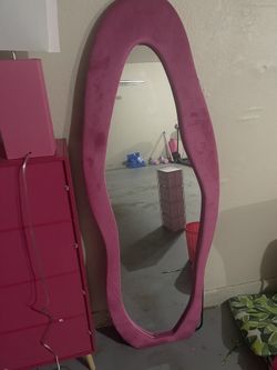 Hot Pink Suede Wavy Full Length Mirror