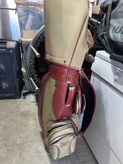 Malibu Golf Cart Bag Tan and Burgundy