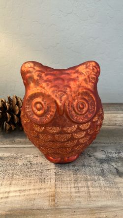 Autumn Copper Glitter Owl Figurine - Fall Home Decor (8" Tall)