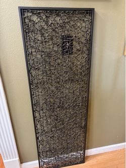 Wempolu  Metal and Rattan Wall Decor , Dark Bronze 17”x54”H