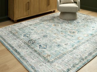 Ladstoney Teal/Beige/Ochre Memory Foam Large Rug