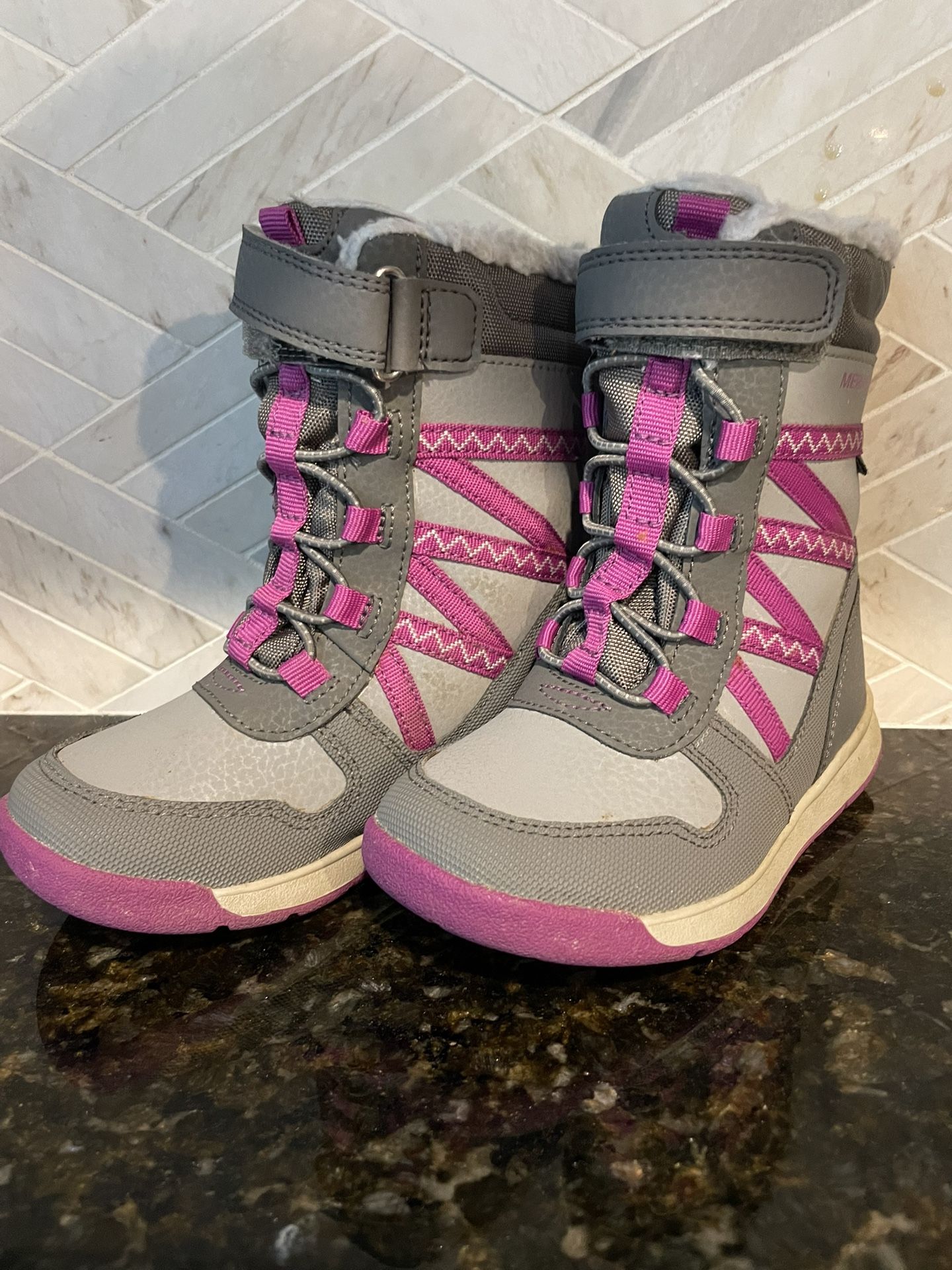 Merrell Girls Snow Crush Boots Size 8M - Grays and Pink